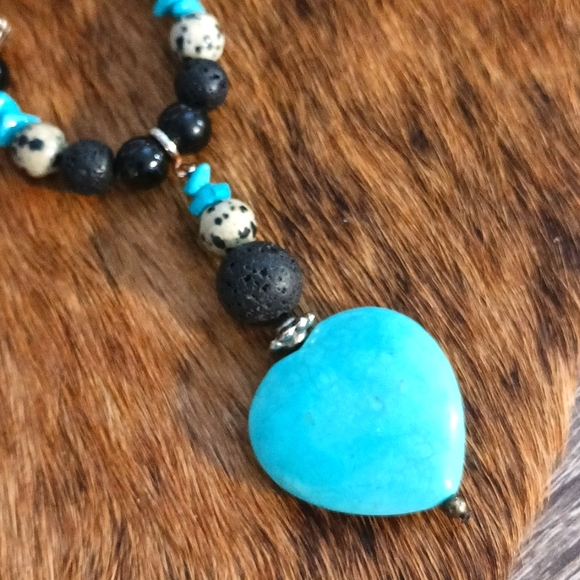 Southwest black & turquoise necklace jasper glass metals artisan custom NEW - Picture 6 of 9
